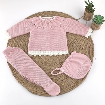 CONJUNTO BEBE LANA ENCAJE...