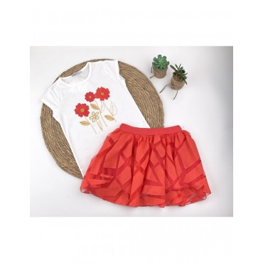 CONJUNTO NIÑA FALDA CORAL...