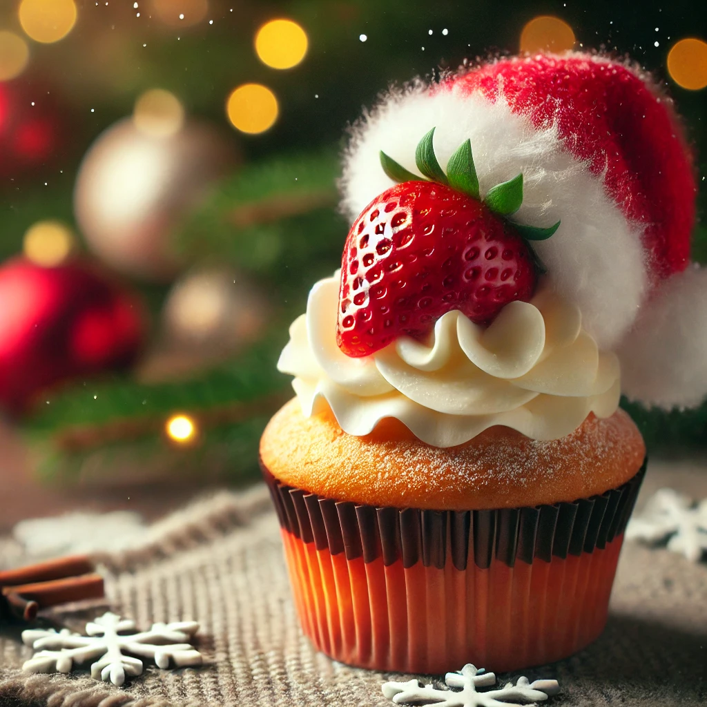 Cupcakes con gorros de Santa Claus.